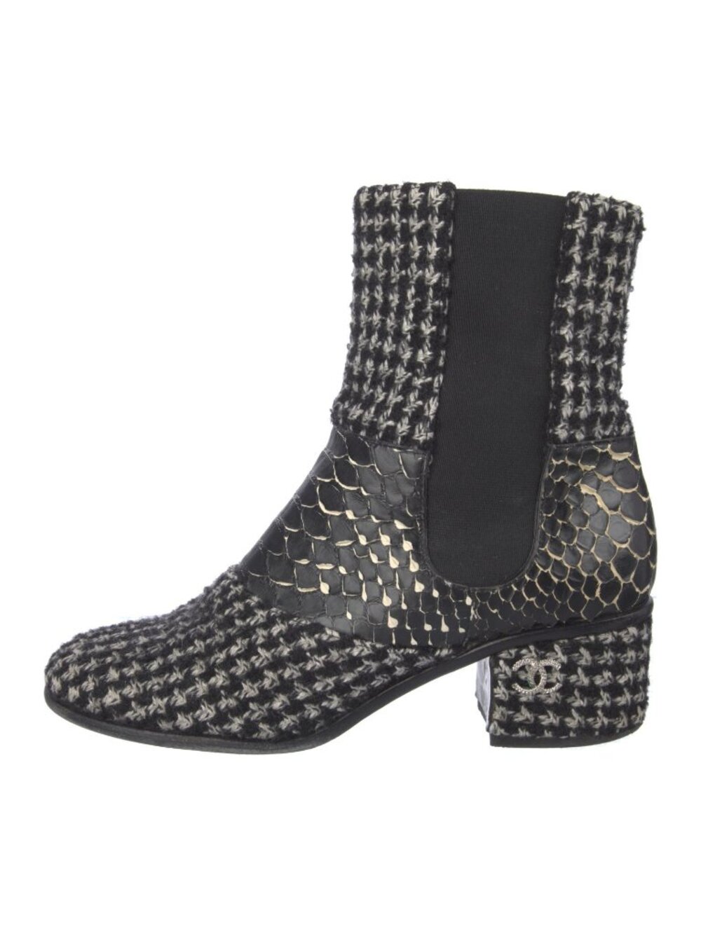 Chanel Interlocking CC Logo Tweed Chelsea Boots